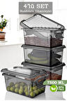 4'lü 7,5 Lt Kilit Kapaklı Erzak Saklama Kabı Çok Amaçlı Düzenleyici Kutu Gıda Bakliyat Kabı Antrasit