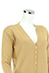Oppland Kadın Açık Sarı Kışlık Düğmeli Normal Kesim Likralı Kardelen Kumaş Kısa Hırka