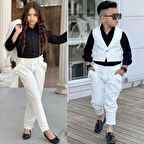uğurböceğiçocuk Yeleki Şalvar Pantolon Görünümlü 3'lü Unisex Çocuk Takım