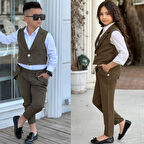 uğurböceğiçocuk Yeleki Şalvar Pantolon Görünümlü 3'lü Unisex Çocuk Takım
