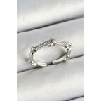 Pirinç Düğüm Figürlü Zirkon Taşlı Gümüş Renk Ayarlanabilir Kadın Yüzük