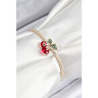 Pirinç Zirkon Taşlı Kiraz Model Gold Renk Asansörlü Kadın Bileklik