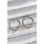 316 Çelik Gümüş Renk 22 mm Halka Model Kadın Küpe