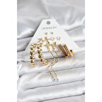 Gold Renk Pirinç 6 Çift Kadın Küpe Seti