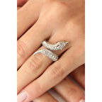 Gümüş Renk Zirkon Taşlı Ayarlanabilir Kadın Yılan Yüzük