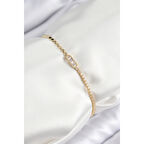 Pirinç Zirkon Taşlı Dikdörtgen Model Ezme Zincir Gold Renk Kadın Bileklik