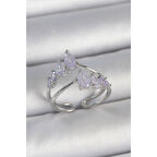 Pirinç Gümüş Renk Mor Damla Zirkon Taşlı Taç Model Kadın Yüzük