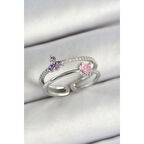 Pirinç Kalp Ve Çiçek Figürlü Zirkon Taşlı Gümüş Renk Ayarlanabilir Kadın Yüzük