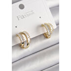 Pirinç Gold Renk 2'Li Zirkon Taşlı Halka Model Kadın Küpe