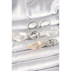 Pirinç Gümüş Renk Beyaz Akrilik Plastik Model Kutup Yıldız İşleme Detaylı Kadın Yüzük Kombini