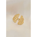 Ayarlamalı Gold Renk Metal Zirkon Taşlı Piramit Yüzük