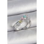 Pirinç Gümüş Renk Zirkon Taş Detaylı Renkli Mineli Ayarlanabilir Kadın Yüzük