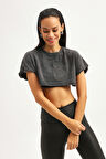 Crop Basic Tişört Antrasit