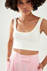 Kalın Askılı Crop Büstiyer Ekru