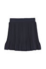 Pile Detaylı Beli Lastikli Mini Etek Lacivert