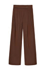 Düğme Bel Detaylı Palazzo Pantolon Kahverengi