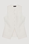 Düğmeli V Kesim Kolsuz Yelek Ekru