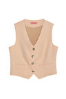 Önü Düğmeli Yelek Bej