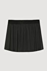 İçi Şortlu Beli Lastikli Pileli Mini Etek Siyah