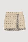 Etnik Desenli Bordürlü Mini Şort Etek Naturel