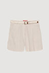 Örgü Kemerli İnce Çizgili Mini Şort Naturel