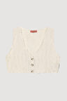 Kırçıllı Düğmeli Kısa Yelek Naturel