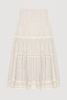 Dantel Detaylı Volanlı Midi Etek Naturel
