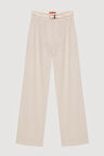 Hasır Kemerli İnce Çizgili Pantolon Naturel