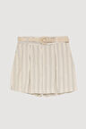 Beli Kemerli İnce Çizgili Keten Şort Etek Naturel