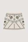 Nakışlı Taş Aksesuarlı Mini Etek Naturel