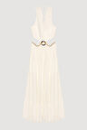 Toka Aksesuarlı Cut Out Midi Boy Elbise Ekru