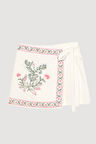 Nakış Baskılı Bağlama Detaylı Şort Etek Ekru