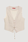 İp Bağlamalı Çizgili Kolsuz Yelek Naturel