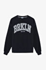 Yazı Detayı Ekose Desenli Oversize Sweatshirt Lacivert