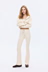 Beli Bağcıklı Dikiş Detaylı İspanyol Paça Pantolon Bej