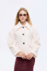 Gömlek Yaka Düğmeli Tüylü Ceket Ekru