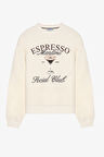Espresso Baskılı Yazı Nakışlı Oversize Sweatshirt Ekru