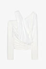 Drapeli Asimetrik Düğümlü Bluz Ekru