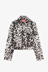 Leopar Desenli Gömlek Yaka Kısa Ceket Siyah