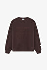 Kabartma Yazı Nakışlı Oversize Sweatshirt Kahverengi