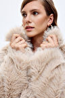 Fermuarlı Kısa Kürk Ceket Bej