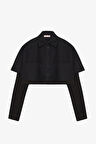 Çift Kat Görünümlü Crop Gömlek Siyah