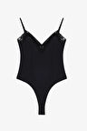Dantel Yaka Askılı Bodysuit Siyah