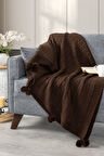Sevim Ponponlu Triko Örme Tv Battaniyesi – Koltuk & Omuz Şalı & Diz Battaniyesi – 130x170cm - Kahverengi