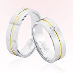 Harem Altın Beyaz Sarı Şeritli Altın Alyans 5602