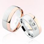 Rose Beyaz Bombeli Altın Alyans 5604