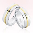 Beyaz Sarı Şeritli Taşlı Altın Alyans 5607