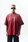 Erkek Unfuckwithable Baskılı Oversize T-Shirt Bordo