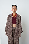 Kadın Bordo Renk Kırçıllı Oversize Kesim Tesettür Kimono