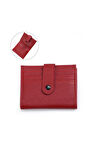 Kırmızı Çıtçıtlı Yumuşak Deri Kartlık Cüzdan